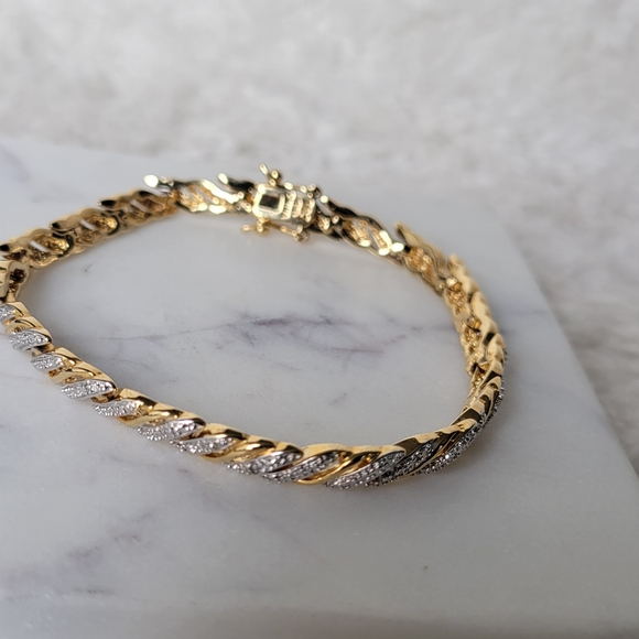 Gorgeous Two-Tone Tennis BB Bracelet 7.5" Signed by PAJ - Picture 6 of 12